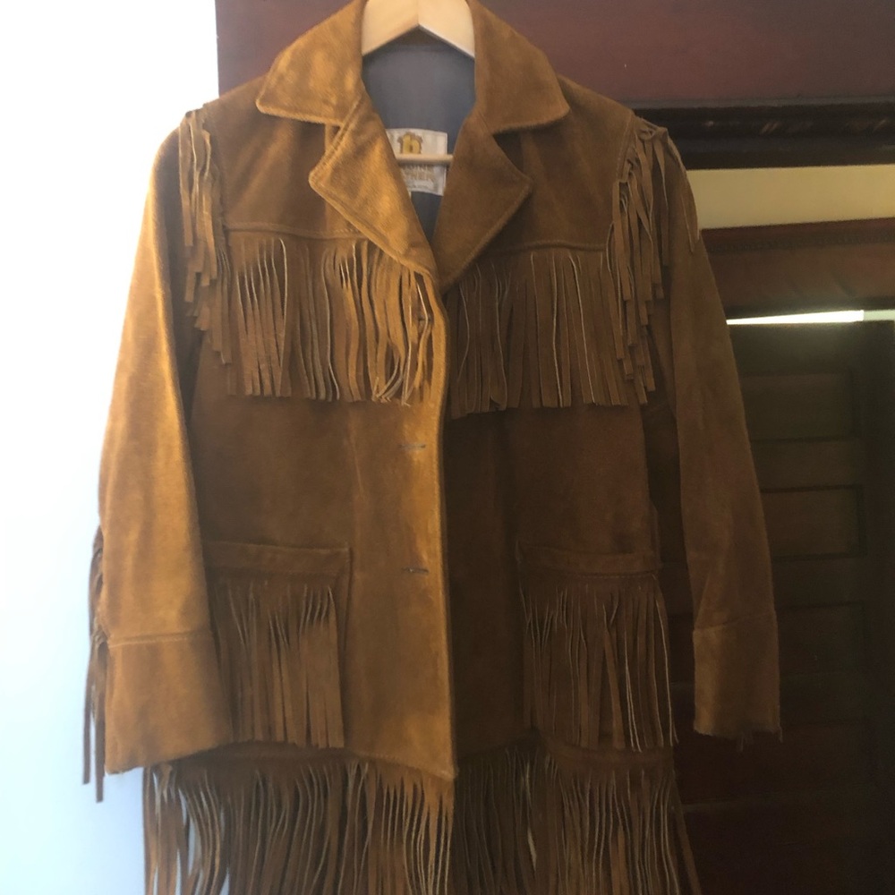 Vintage Genuine iconic fringe suede Leather Jacket -fits like small Sz 8 - Picture 6 of 7